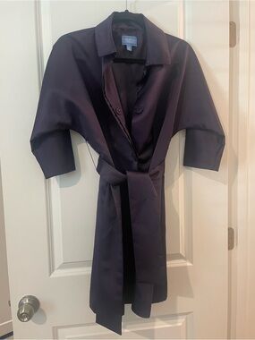 Vera wang purple  Satin Trench Coat with Belt and pockets